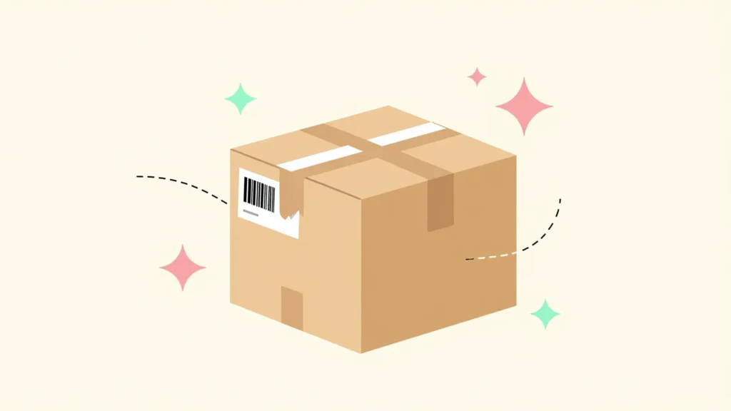 Cardboard parcel with a torn barcode label and a broken tracking line